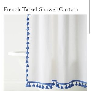 NWT Serena & Lily French blue tassel shower curtain